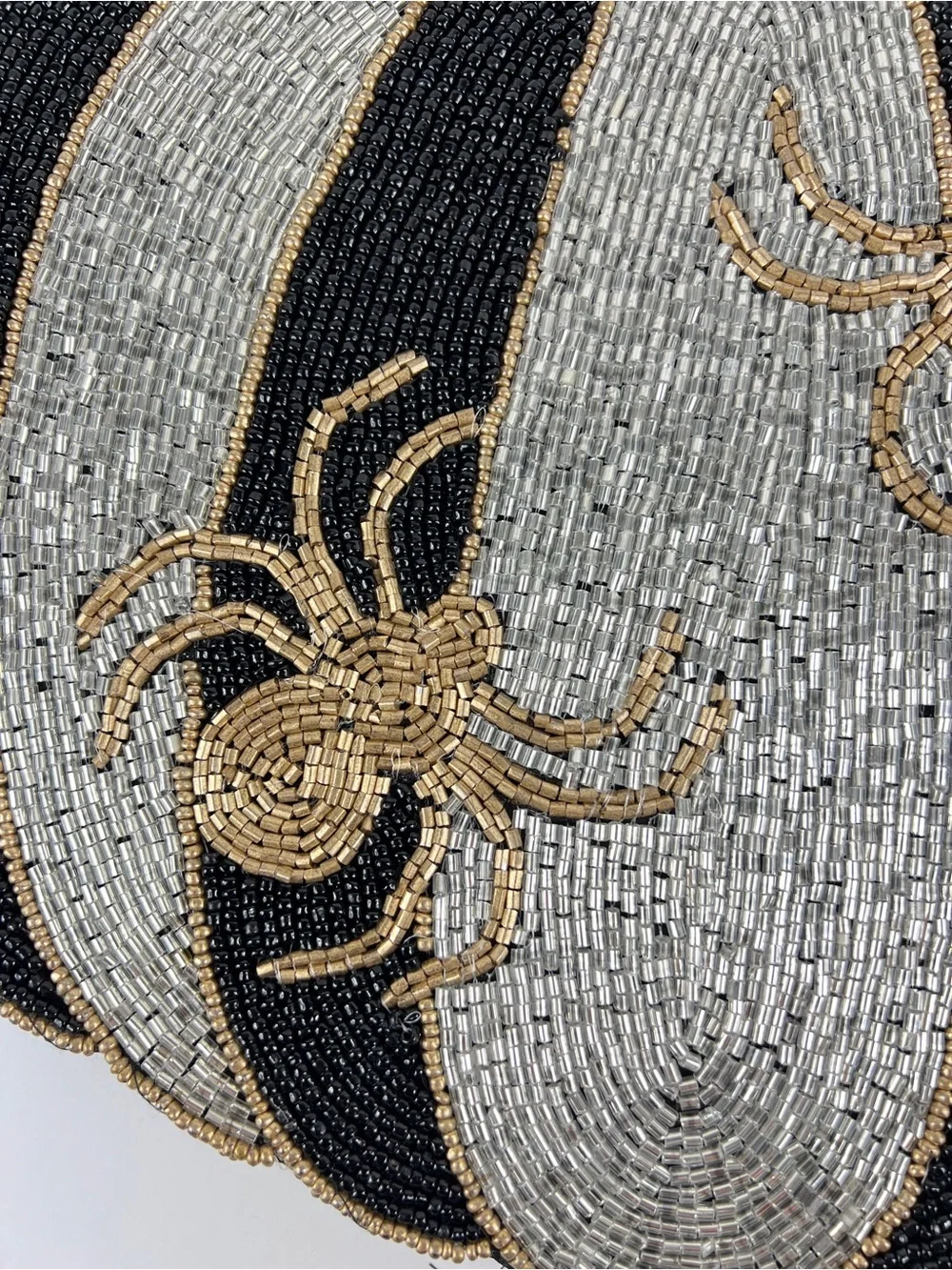 Christian Siriano Beaded Black, Silver & Gold Pumpkin Spider Placemats 4 Pc NEW